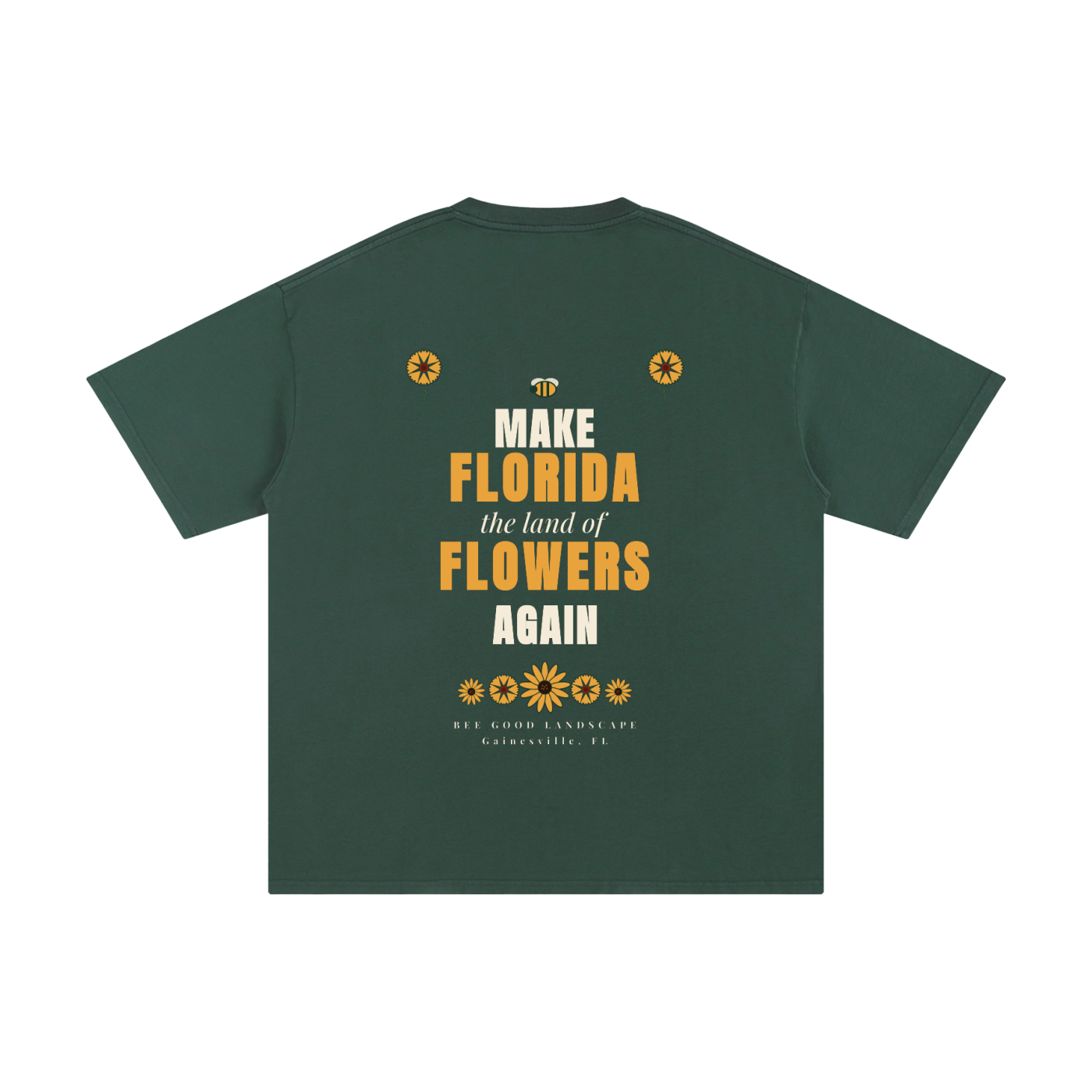 Logo Front. Make Florida Flowers Again Back. Unisex Pure Cotton T-Shirt