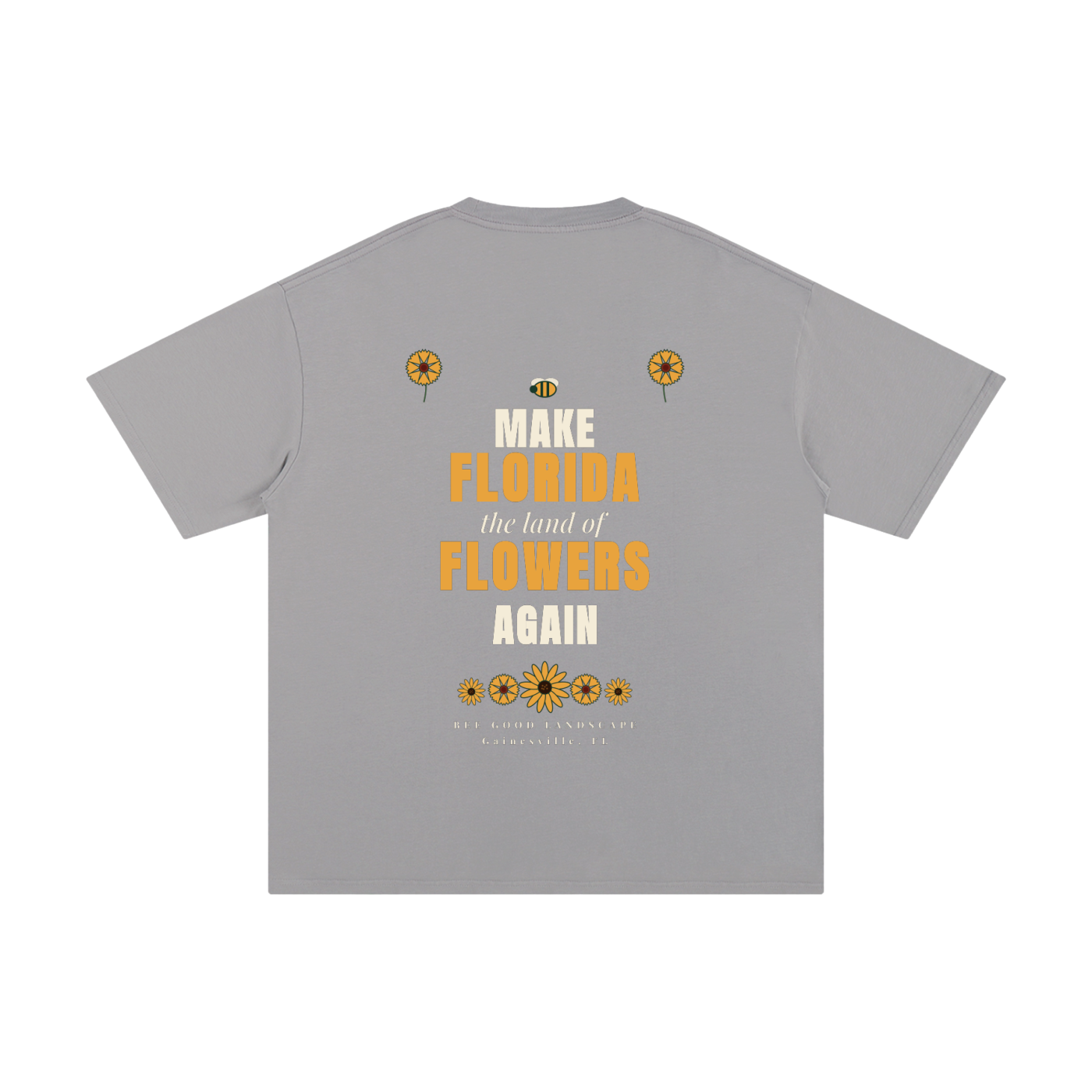 Logo Front. Make Florida Flowers Again Back. Unisex Pure Cotton T-Shirt