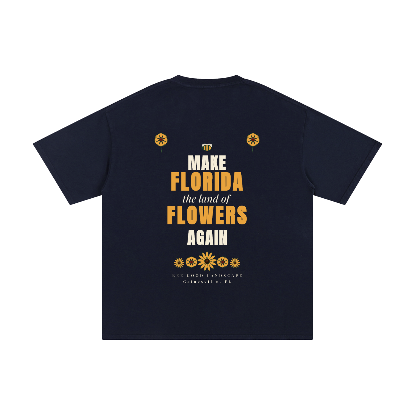 Logo Front. Make Florida Flowers Again Back. Unisex Pure Cotton T-Shirt