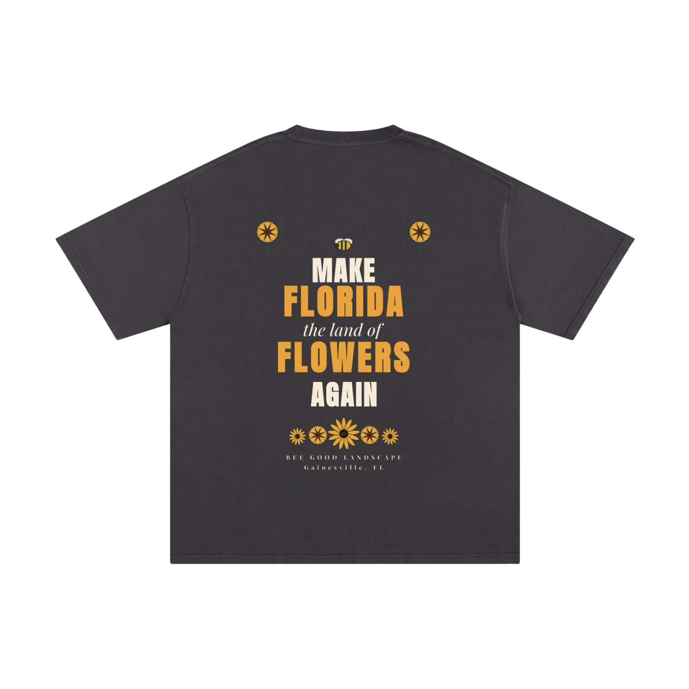 Logo Front. Make Florida Flowers Again Back. Unisex Pure Cotton T-Shirt