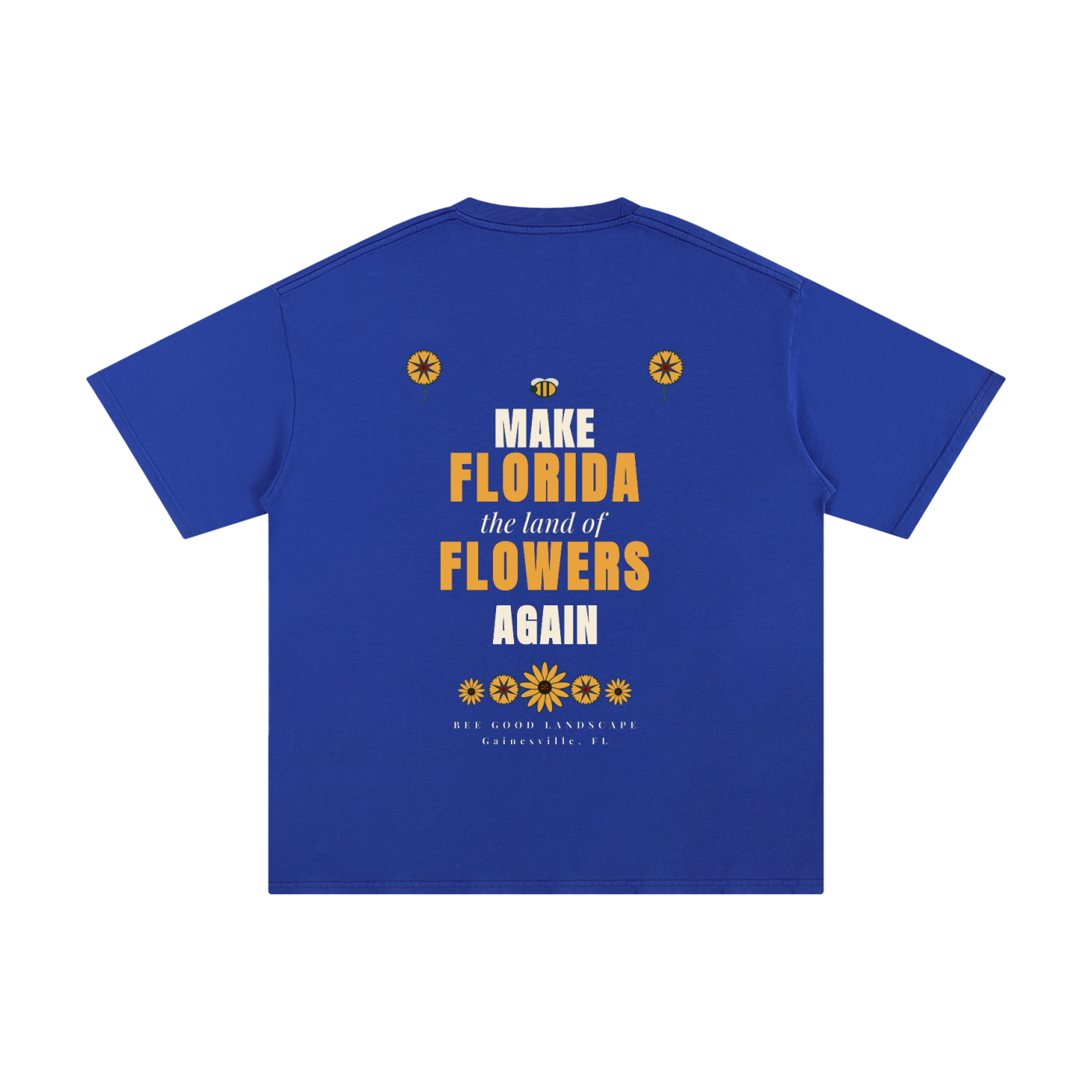 Logo Front. Make Florida Flowers Again Back. Unisex Pure Cotton T-Shirt