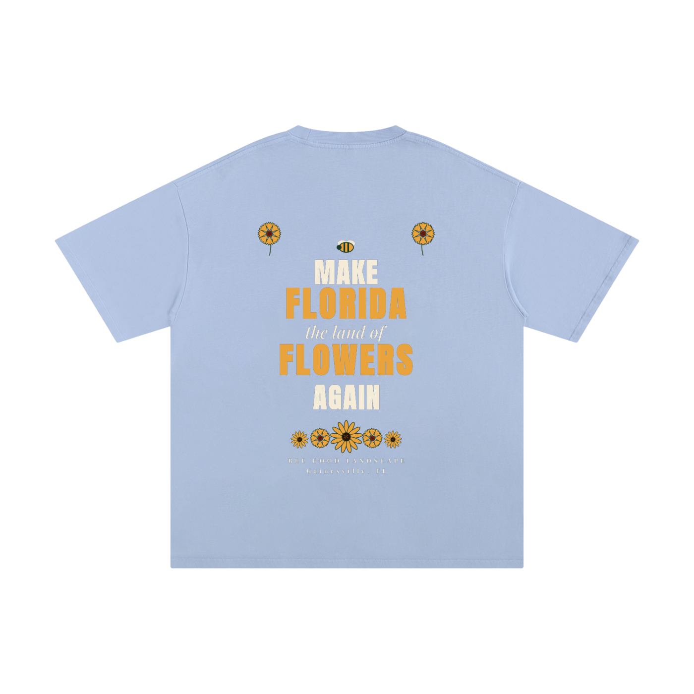 Logo Front. Make Florida Flowers Again Back. Unisex Pure Cotton T-Shirt