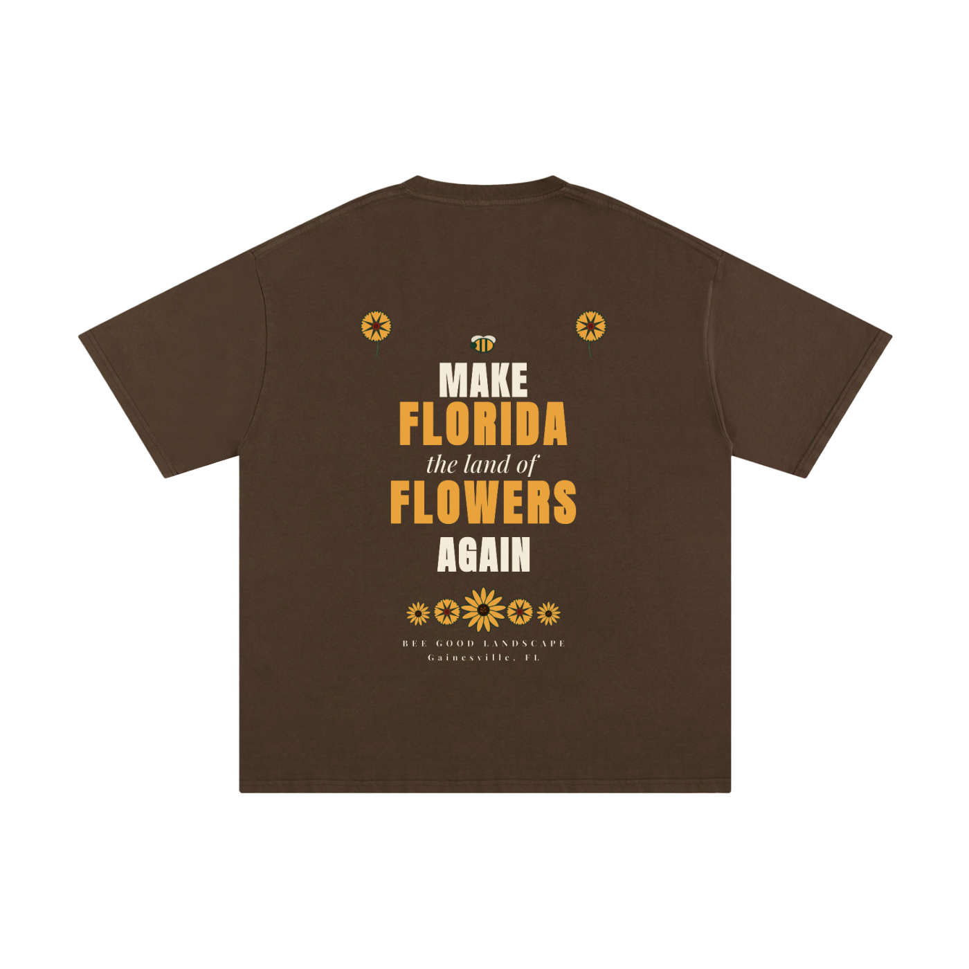 Logo Front. Make Florida Flowers Again Back. Unisex Pure Cotton T-Shirt