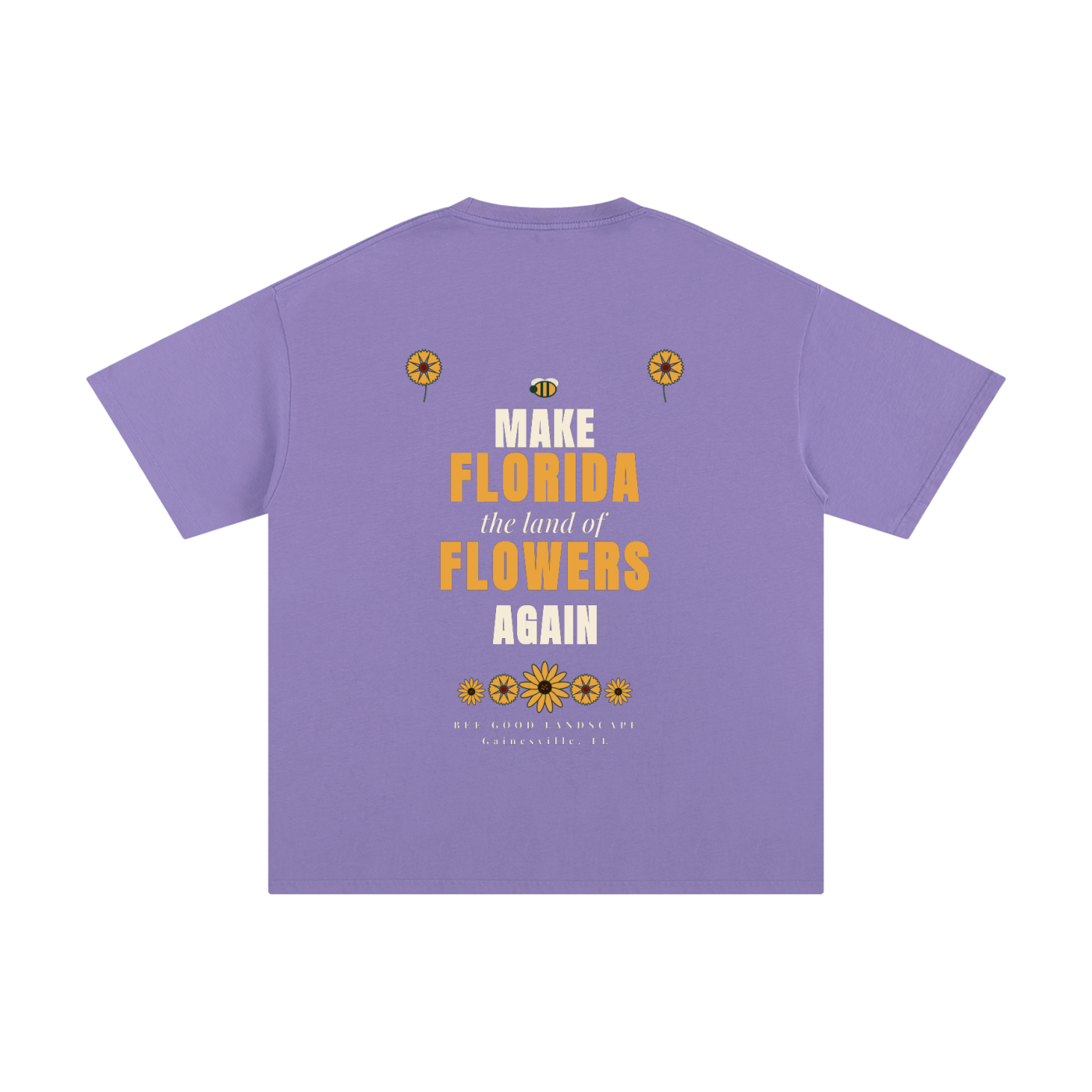 Logo Front. Make Florida Flowers Again Back. Unisex Pure Cotton T-Shirt